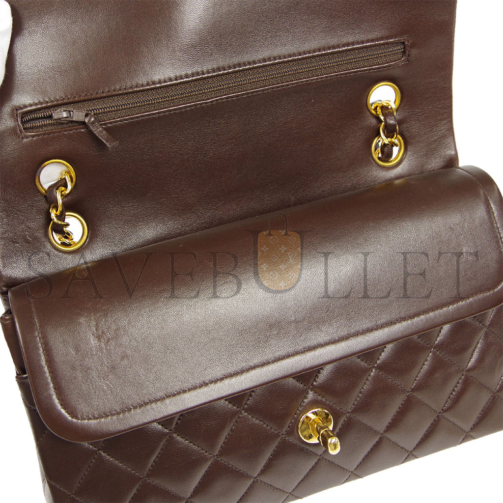 CHANEL CLASSIC DOUBLE FLAP MEDIUM SHOULDER BAG BROWN LAMBSKIN A1117 (23*14*7cm)